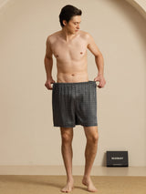 [Svart Ginkgo] SilkSilky-NO Men's Sleep Shorts 007