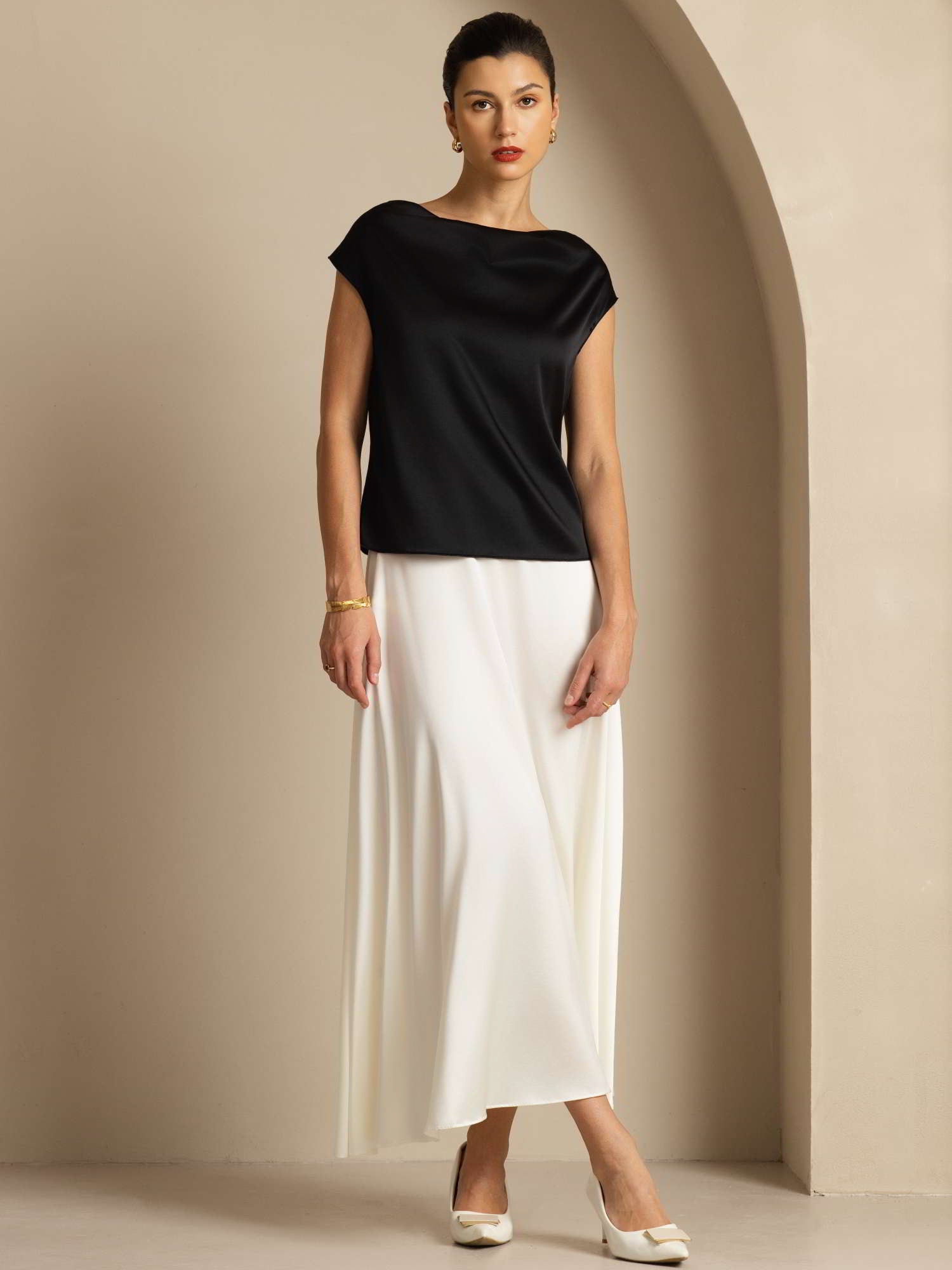 [Svart] SilkSilky-NO 19Momme Silke Womens T-Shirt 007