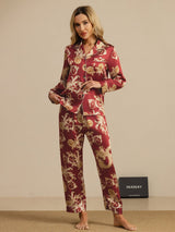 [Vinrød Drage] SilkSilky-NO Long Sleeve Lapel Collar Pyjamas for Kvinner 008
