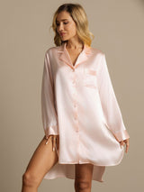 [Lyserosa] SilkSilky-NO Long Sleeve Lapel Collar Soveskjorte 005