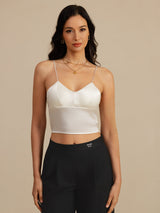 [Hvit] SilkSilky-NO Spaghetti Strap V Neck Camisole Topp 003