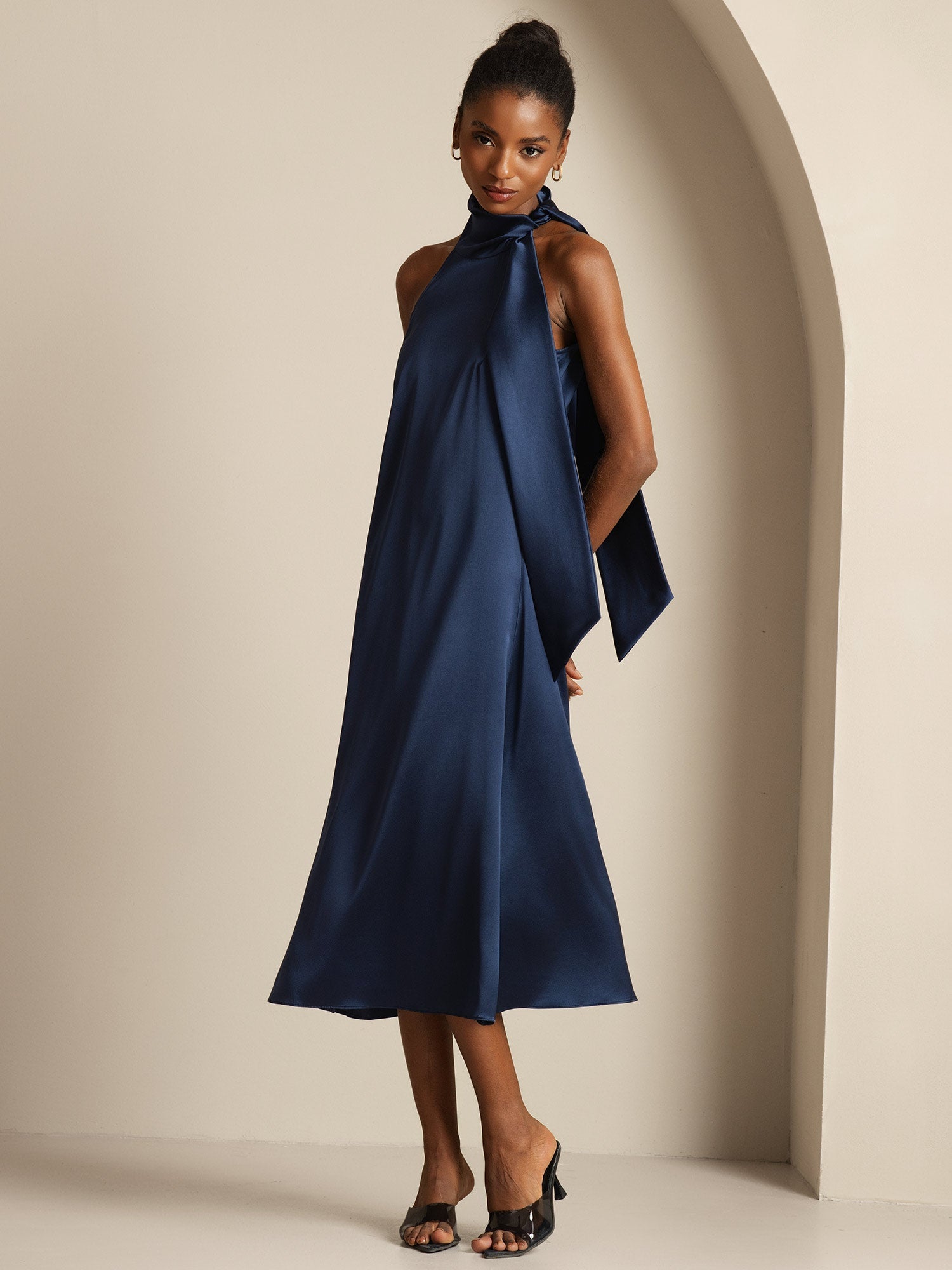 [Mørke blå] SilkSilky-NO 19Momme Silke Dress 003,