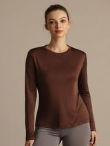 [Kaffe] SilkSilky-NO Langermet Tett Crew Neck T-skjorte for Kvinner 003