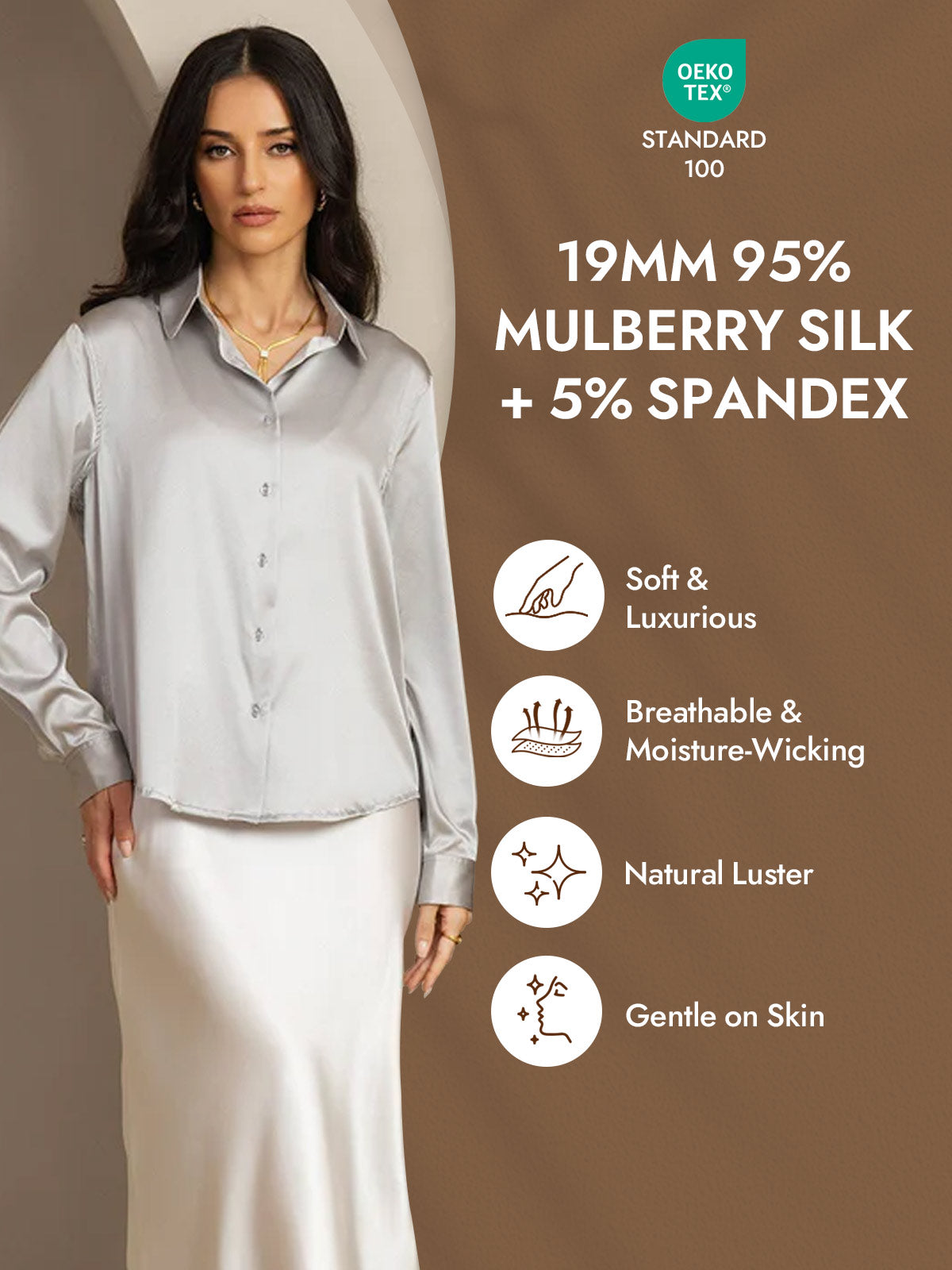 [Lysegrå] SilkSilky-NO Silke Womens Shirt 004