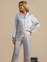 [Lyse Blå] SilkSilky-NO Long Sleeve Lapel Collar Pyjamas for Kvinner 003