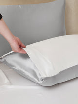 [Lysegrå+Hvit] SilkSilky-NO 22Momme Bedding Set 005,