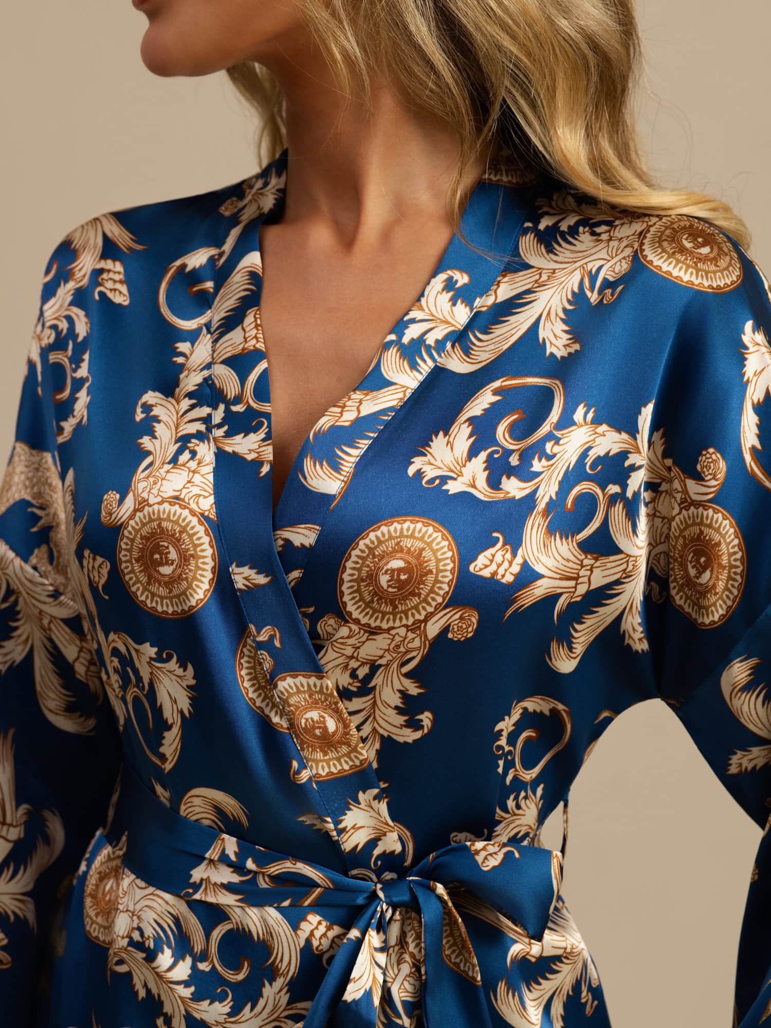 [Navy Drage] SilkSilky-NO Morgenkåpe for Kvinner 003