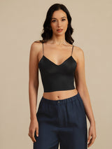 [Svart] SilkSilky-NO Spaghetti Strap V Neck Camisole Topp 001