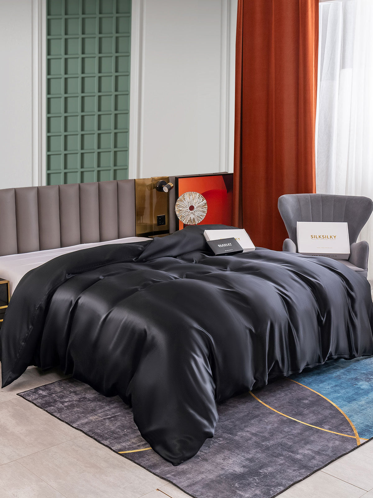 [Svart] SilkSilky-NO 25Momme Duvet Cover 001
