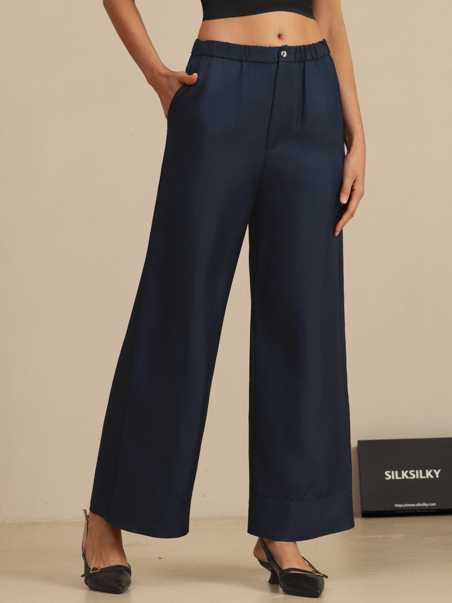[Mørke blå] SilkSilky-NO 18Momme Womens Pants 001