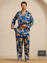 [Navy Drage] SilkSilky-NO Long Sleeve Lapel Collar Pyjamas for menn 006