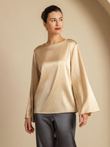 [Champagne] SilkSilky-NO Long Sleeve Boat Neck Bluse 004