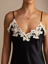 [Svart] SilkSilky-NO Spaghetti Strap V Neck Kjole 004
