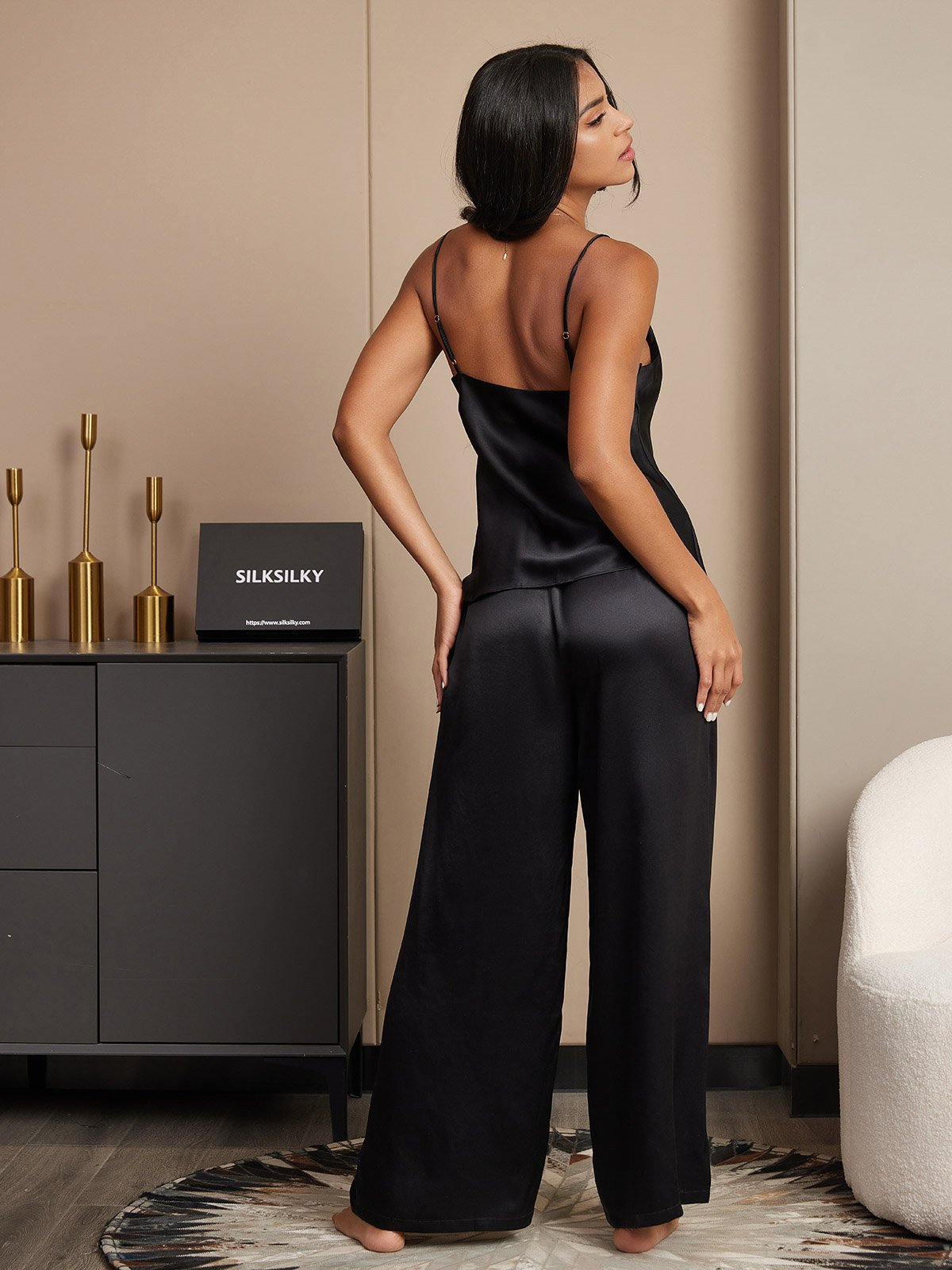 [Svart] SilkSilky-NO Camisole Set 002
