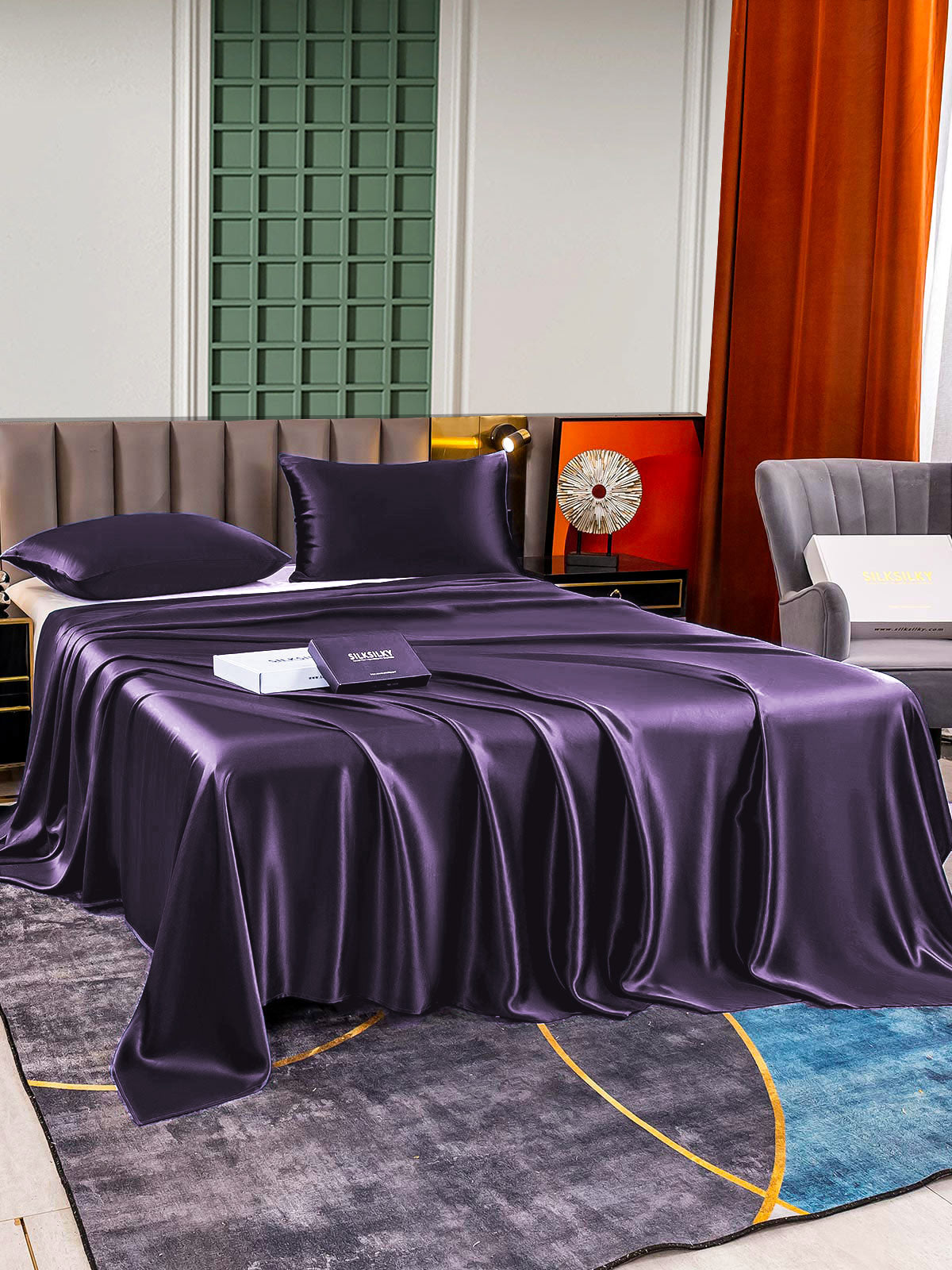 [Mørklilla] SilkSilky-NO 22Momme Bedding Set 003,