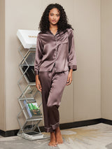 [Kaffe] SilkSilky-NO Long Sleeve Lapel Collar Pyjamas for Kvinner 003