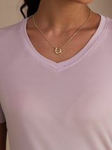 [Lavendel] SilkSilky-NO Short Sleeve V Neck T-skjorte for Kvinner 004