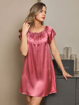 [Blek Mauve] SilkSilky-NO Cap Sleeve Square Neck Nattkjole 001