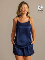 [Mørke blå] SilkSilky-NO 19Momme Silke Camisole Set 001