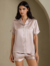 [Skyggegrå] SilkSilky-NO Short Sleeve Lapel Collar Pyjamas for Kvinner 001