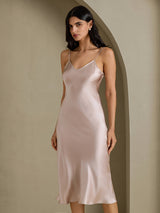 [Skyggegrå] SilkSilky-NO Spaghetti Strap V Neck Kjole 006