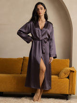 [Lilla Grå] SilkSilky-NO Long Sleeve Morgenkåpe for Kvinner 005