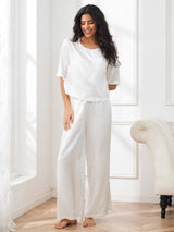 [Hvit] SilkSilky-NO Halv erme Round Neck Pyjamas for Kvinner 003