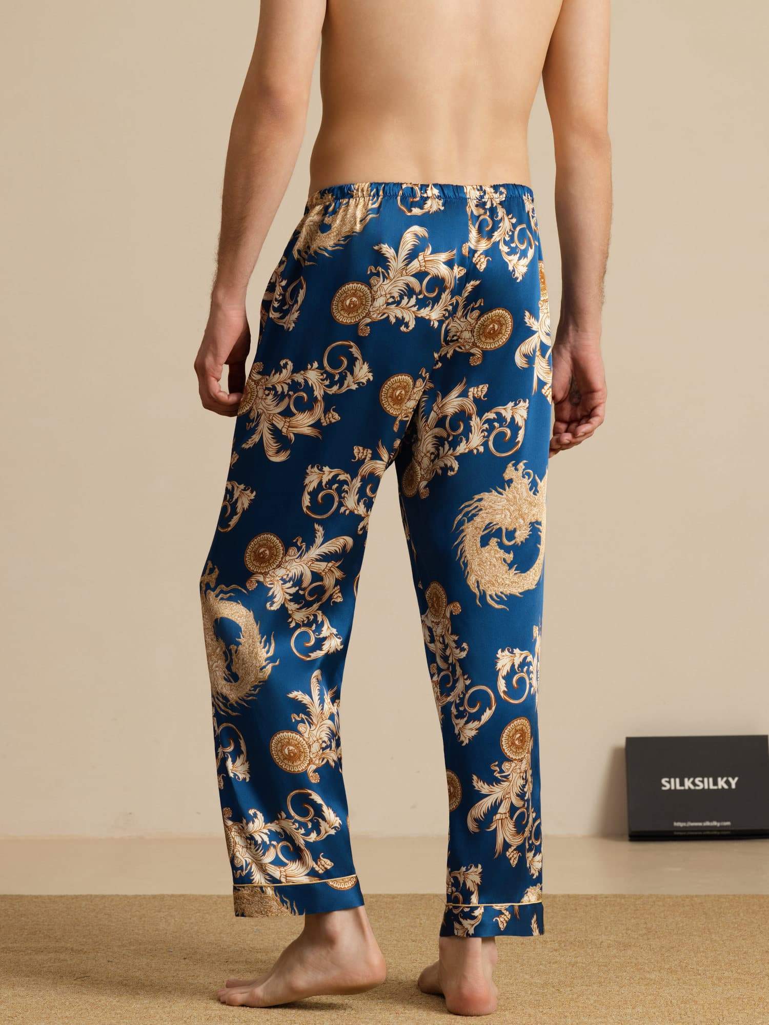 [Navy Drage] SilkSilky-NO Men's Sleep Shorts 002