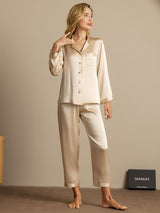 [Champagne] SilkSilky-NO Long Sleeve Lapel Collar Pyjamas for Kvinner 004