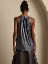 [Mørkegrå] SilkSilky-NO Sleeveless Halterneck T-skjorte for Kvinner 002