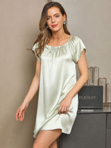 [Mintgrønn] SilkSilky-NO Cap Sleeve Square Neck Nattkjole 004