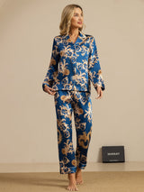 [Navy Drage] SilkSilky-NO Long Sleeve Lapel Collar Pyjamas for Kvinner 004