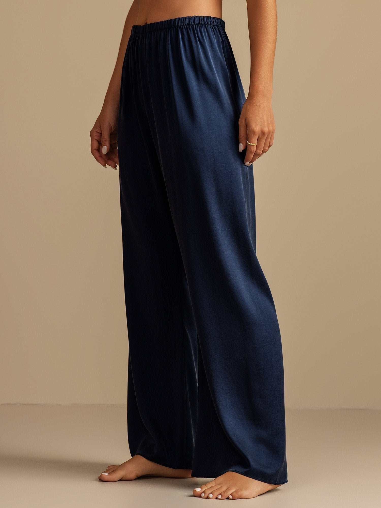 [Mørke blå] SilkSilky-NO 19Momme Silke Womens Sleep Bottoms 007,