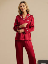 [Vin] SilkSilky-NO Langermet Notchkrage Pyjamas for Kvinner 008