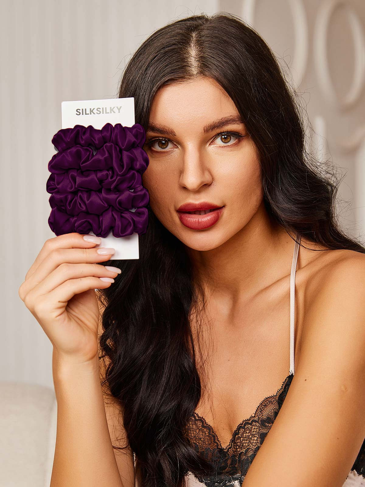 [Mørklilla] SilkSilky-NO 19Momme Scrunchie 002