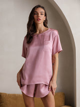 [Blek Mauve] SilkSilky-NO Short Sleeve Round Neck Pyjamas for Kvinner 004