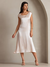 [Rosa] SilkSilky-NO Cap Sleeve Scoop Neck Kjole 003