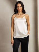 [Lysegrå] SilkSilky-NO 19Momme Spaghetti Stropp Dyp Rund Halsutringning Camisole Topp 004