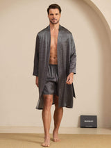 [Svart Ginkgo] SilkSilky-NO Long Sleeve Pyjamas for menn 004