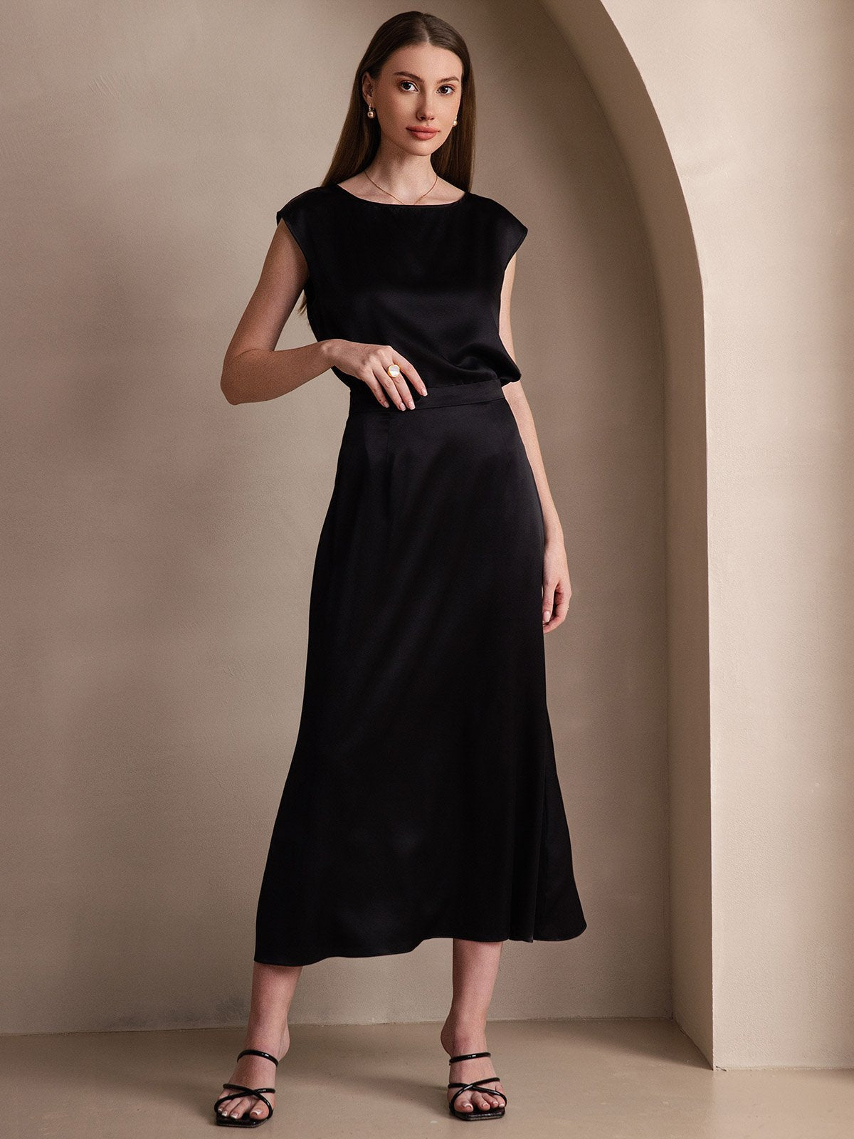 [Svart] SilkSilky-NO 19Momme Silke Skirt 003