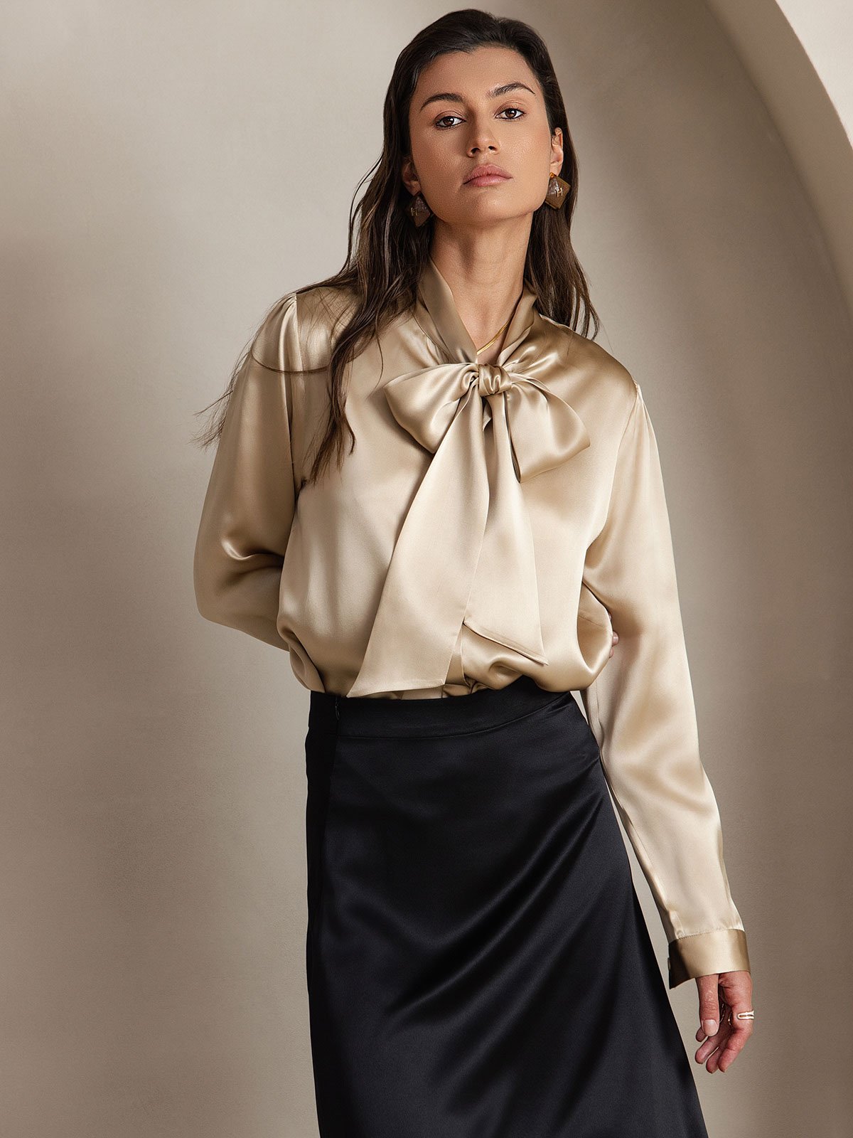 [Champagne] SilkSilky-NO 19Momme Silke Blouse 003