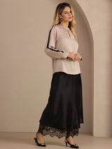 [Tan] SilkSilky-NO Long Sleeve Keyhole Neck Damebluser 006