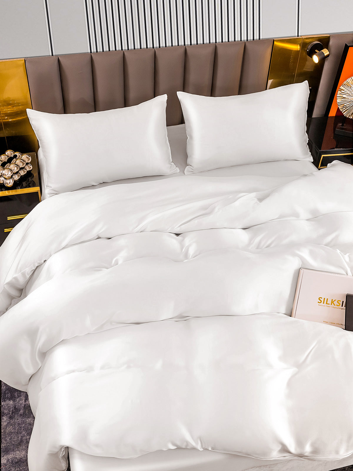 [Hvit] SilkSilky-NO 22Momme Bedding Set 006