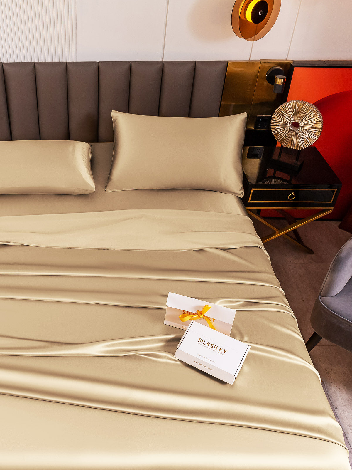 [Beige] SilkSilky-NO 19Momme Pure Silk Bedding Set 003