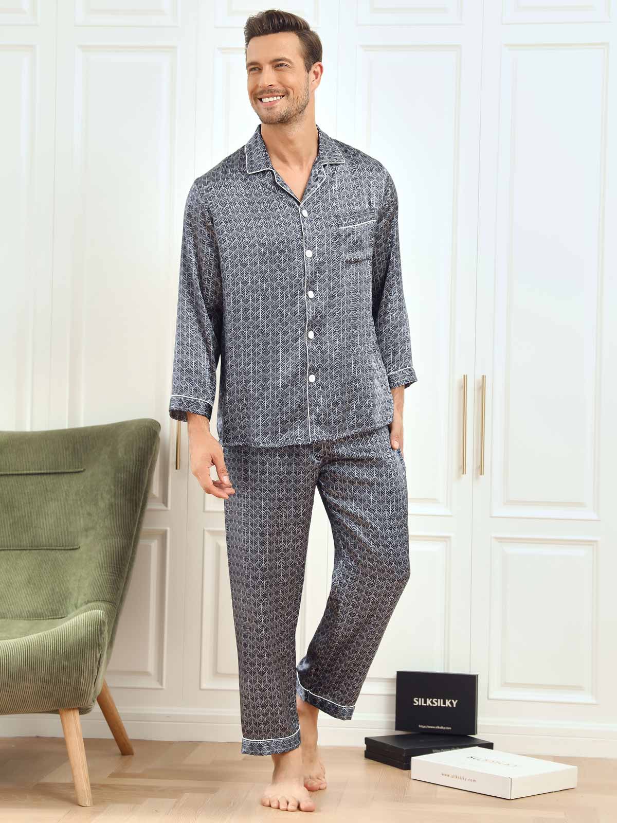 [Marine Ginkgo] SilkSilky-NO 19Momme Mens Pajamas 005