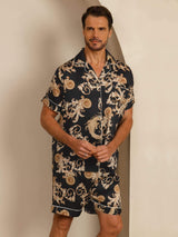 [Svart Drage] SilkSilky-NO Short Sleeve Lapel Collar Pyjamas for menn 004