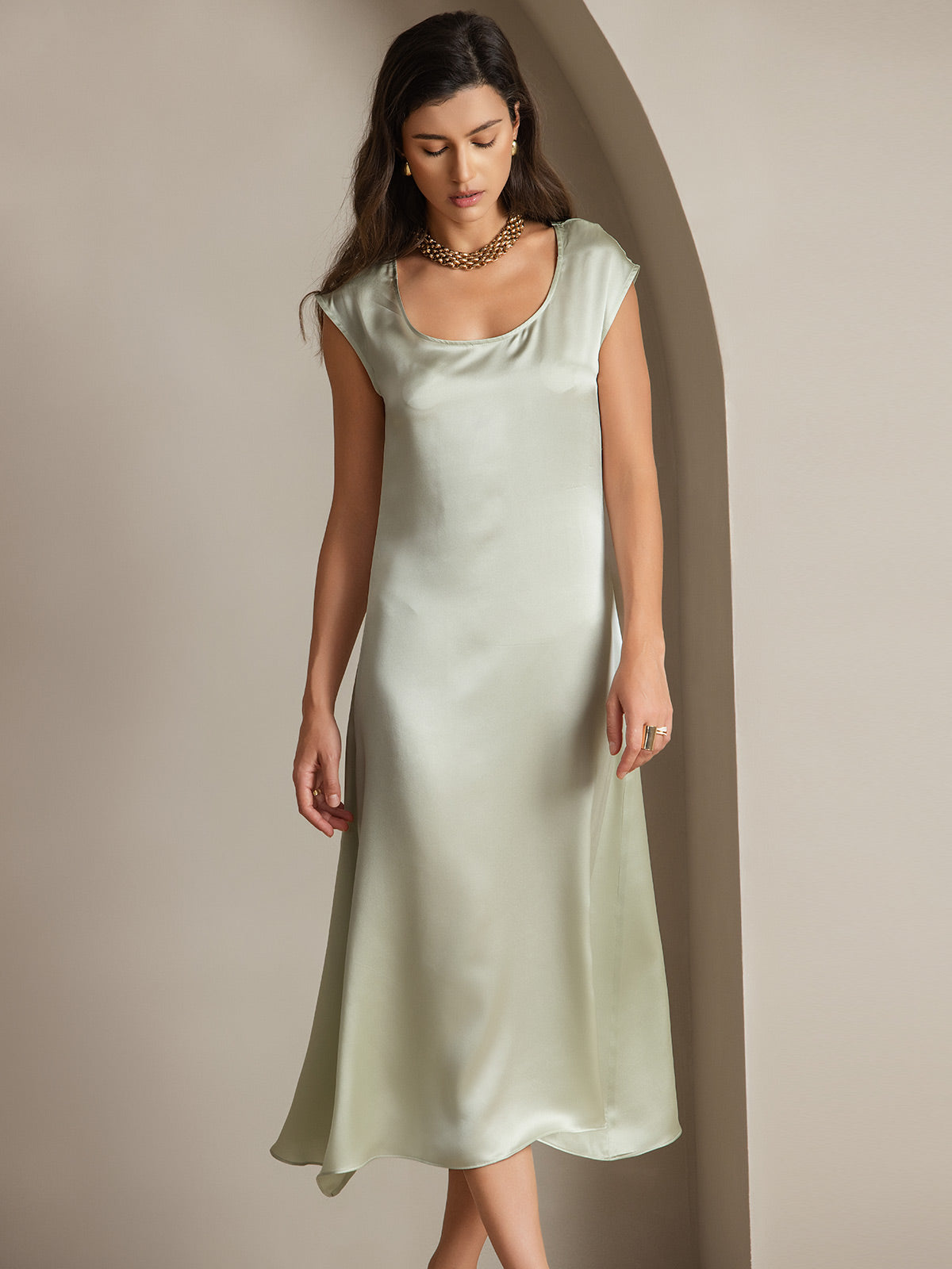 [Lysegrønn] SilkSilky-NO 19Momme Silke Dress 004
