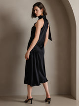 [Svart] SilkSilky-NO Sleeveless Halterneck Kjole 002