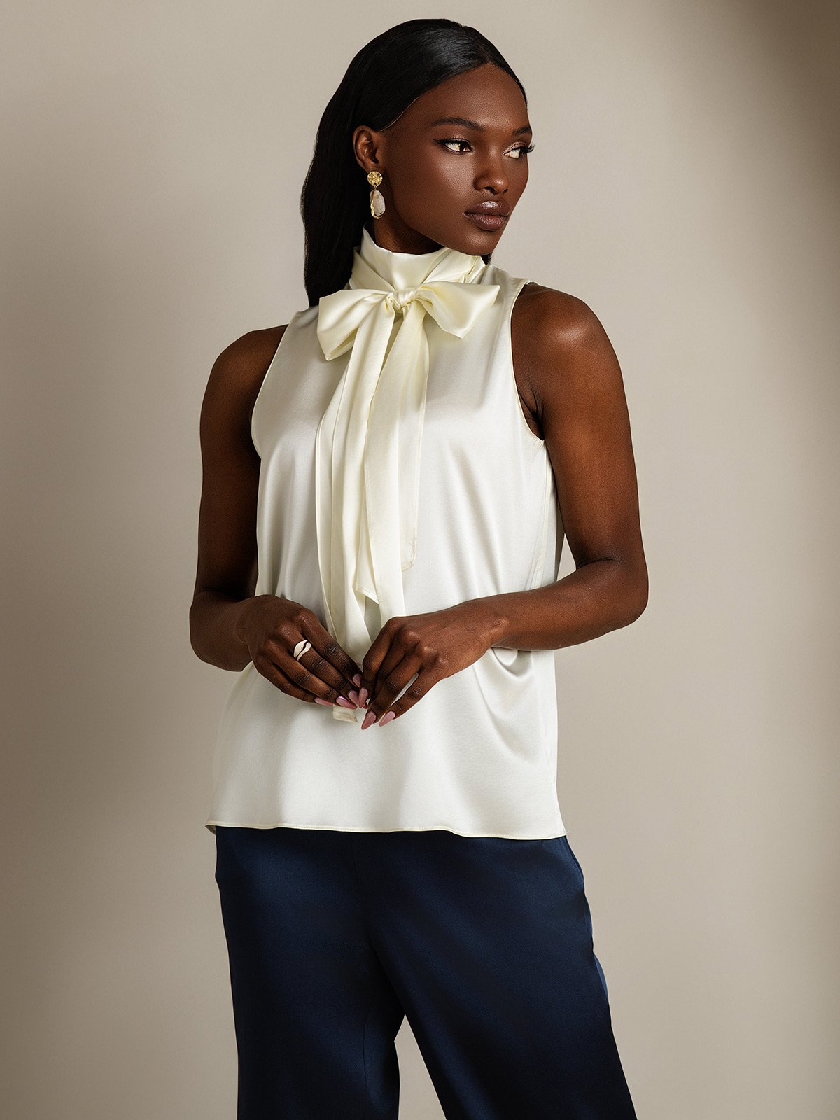 SilkSilky-NO 19Momme Silke Womens Shirt Elfenbein 005