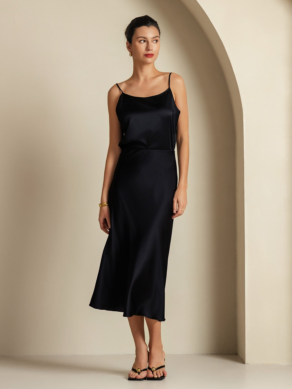 [Svart] SilkSilky-NO 19Momme Silke Womens Outfit Sets 005,